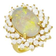 14k Yellow Gold 5.20ct White Opal 2.49ct Diamond Ring