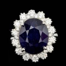 14K White Gold 10.87ct Sapphire and 1.46ct Diamond Ring