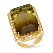 14K Yellow Gold Setting with 33.10ct Citrine and 1.14ct Diamond Ring