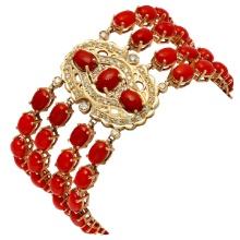 14k Yellow Gold 38.65ct Coral 1.12ct Diamond Bracelet