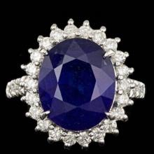 14K White Gold 9.07ct Sapphire and 1.13ct Diamond Ring