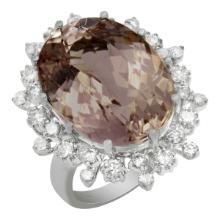 14k White Gold 19.84ct Morganite 1.43ct Diamond Ring