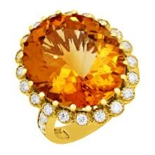 14k Yellow Gold 16.12ct Citrine 1.08ct Diamond Ring