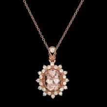 14K Gold Morganite and Diamond Pendant