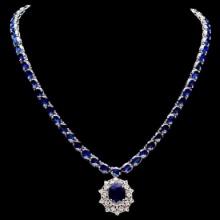 14K White Gold 57.69ct Sapphire and 1.08ct Diamond Necklace