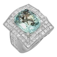 14k White Gold 7.82ct Aquamarine 7.09ct Diamond Ring