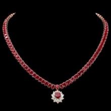 14K Yellow Gold 58.90ct Ruby and 1.25ct Diamond Necklace