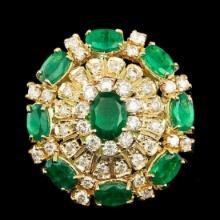 14K Yellow Gold 4.87ct Emerald and 1.99ct Diamond Ring