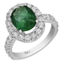 14k White Gold 1.96ct Emerald 1.23ct Diamond Ring