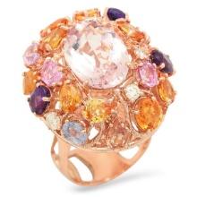 14K Rose Gold 7.57ct Morganite 6.00ct Sapphire and 0.51ct Diamond Ring