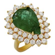 14k Yellow Gold 5.30ct Emerald 2.71ct Diamond Ring