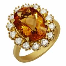 14k Yellow Gold 4.82ct Citrine 1.32ct Diamond Ring