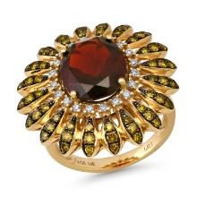 14K Yellow Gold Setting with 5.47ct Garnet, 1.0ct Fancy Yellow Diamonds and 0.16ct Diamond Ring