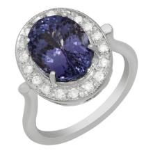 14k White Gold 5.61ct Tanzanite 0,32ct Diamond Ring