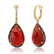 14K Yellow Gold Setting with 10.0ct Carnelian, 0.59ct Black Diamond and 0.13ct Diamond Earrings