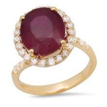 14K Yellow Gold Setting with 7.06ct Ruby and 0.75ct Diamond Ladies Ring