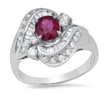 Platinum Setting with 1.40ct Ruby and 0.87ct Diamond Ladies Ring