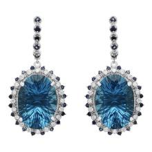 14k White Gold 51.78ct Topaz & 1.83ct Sapphire 1.12ct Diamond Earrings