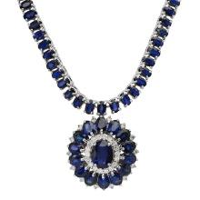 14K White Gold Setting with 46.57ct Sapphire and 0.92ct Diamond Necklace