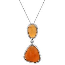 18K and 14K White Gold Setting with 16.02ct Fire Opal and 1.07ct Diamond Pendant