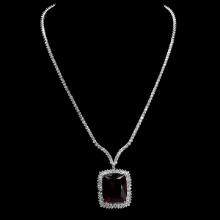 18k White Gold 33.36ct Tourmaline 7.35ct Diamond Necklace