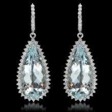 14K Gold 39.87ct Aquamarine & 2.36ct Diamond Earrings