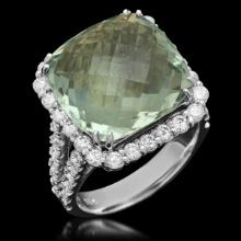 14K White Gold 11.29ct Praseolite Quartz and 1.52ct Diamond Ring