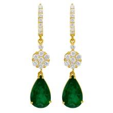 14k Yellow Gold 7.33ct Emerald 2.10ct Diamond Earrings