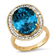 14K Yellow Gold Setting with 9.9ct Blue Topaz and 0.76ct Diamond Ladies Ring