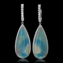 14K Gold 35.18ct Chalcedony 2.29ct Diamond Earrings