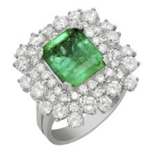 14k White Gold 2.86ct Emerald 2.68ct Diamond Ring