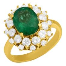 14k Yellow Gold 2.74ct Emerald 1.36ct Diamond Ring