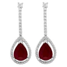 14k White Gold 6.41ct Ruby 0.89ct Diamond Earrings