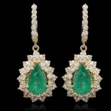 14K Gold 3.28ct Emerald 3.12ct Diamond Earrings