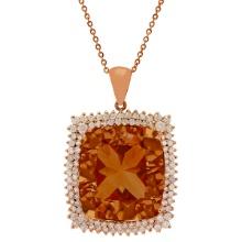 14k Rose Gold 56.94ct Morganite 4.21ct Diamond Pendant