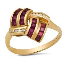 18K Yellow Gold Setting with 0.60ct Ruby and 0.10ct Diamond Ladies Ring