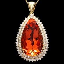 14K Gold 32.19ct Morganite 3.03ct Daimond Pendant