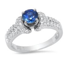 18K White Gold Setting with 1.01ct Sapphire and 0.50ct Diamond Ladies Ring