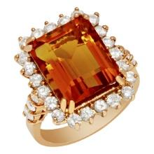 14k Rose Gold 7.89ct Citrine 1.40ct Diamond Ring