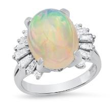 Platinum Setting with 4.48ct Opal and 0.61ct Diamond Ladies Ring