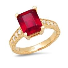 14K Yellow Gold 4.50ct Ruby and 0.30ct Diamond Ring