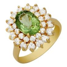 14k Yellow Gold 1.92ct Green Tourmaline 1.44ct Diamond Ring