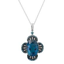 14K White Gold Setting with 18.80ct Blue Topaz and 1.50TCW Diamond Ladies Pendant