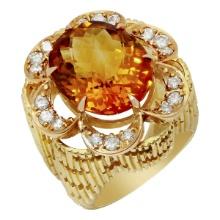 14k Yellow Gold 11.54ct Citrine 0.79ct Diamond Ring