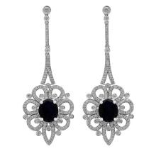 14k White Gold 13.41ct Sapphire 4.10ct Diamond Earrings