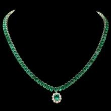 14K Yellow Gold 43.55ct Emerald and 0.50ct Diamond Necklace