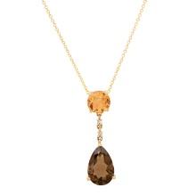 14K Yellow Gold Setting with 2.56ct Smokey Quartz, 0.98ct Citrine and 0.02ct Diamond Ladies Pendant