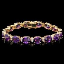 14k Gold 28.75ct Amethyst 1.25ct Diamond Bracelet