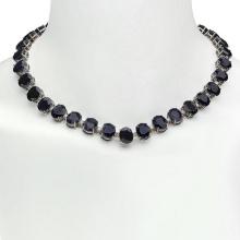 14K Gold 144.38ct Sapphire 4.28ct Diamond Necklace