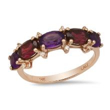 14K Yellow Gold Setting with 2.4ct Amythist, Garnet and 0.08ct Diamond LALI Designor Ladies Ring